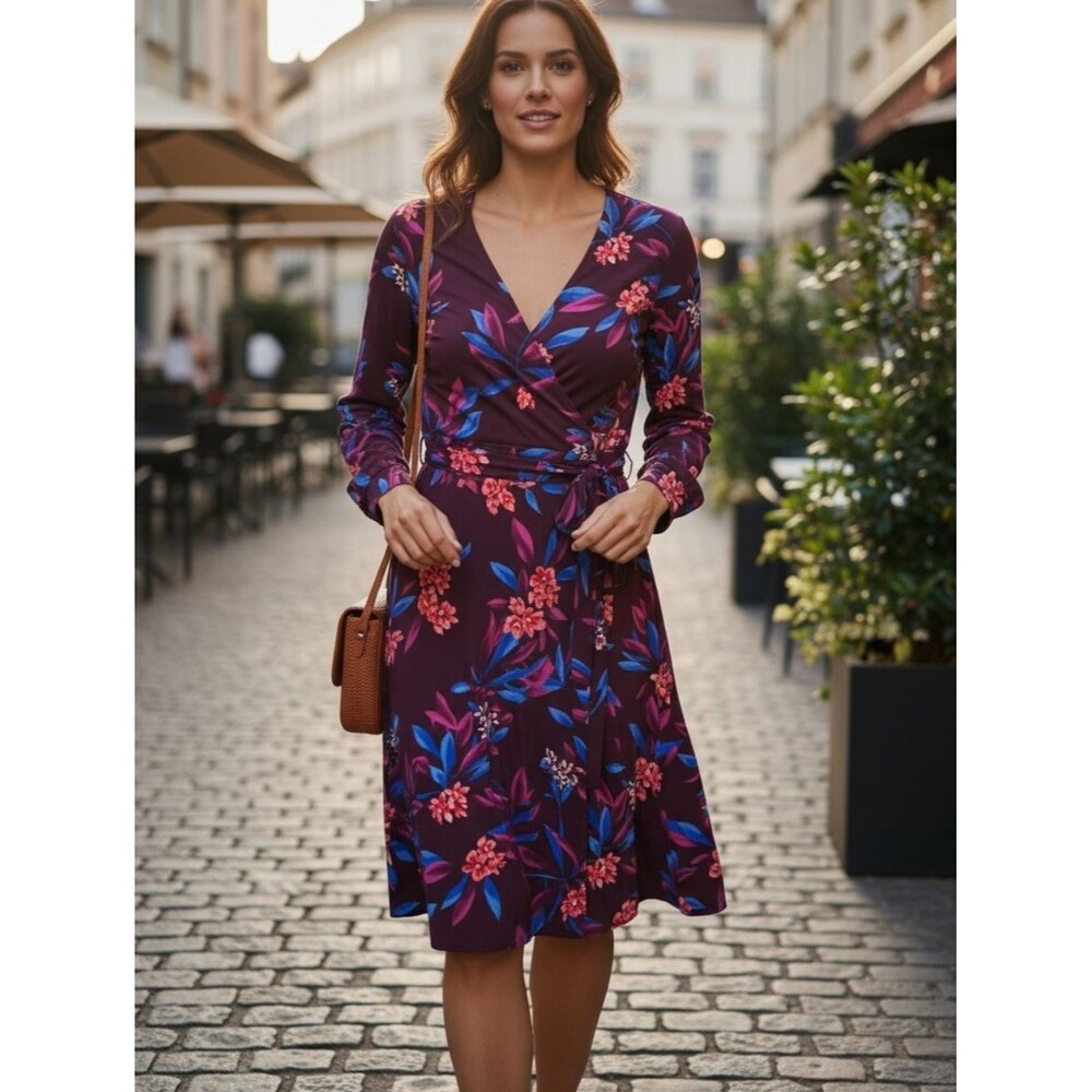 Calvin Klein Plum Floral Long Sleeve Wrap Dress